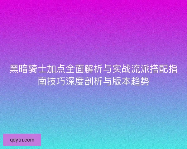 黑暗骑士加点全面解析与实战流派搭配指南技巧深度剖析与版本趋势